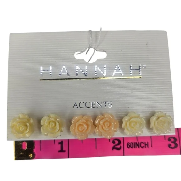 Hannah Accents Rose Stud Set Of 3 Yellow, Peach, Cream 1/2 Inch Retail $24 NWT - Picture 5 of 5